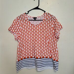 Talbots Women’s Pineapple Print Tee
Size XL | Orange + Navy Border Stripe